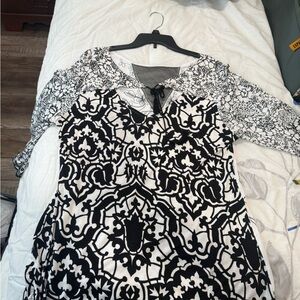 Black & White Printed Women's Blouse with Lace Tie